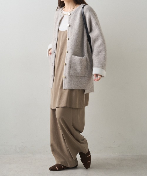 PUAL CE CIN（ピュアルセシン）の「Wフェイスニットノーカラーハーフニットコート（カーディガン/ボレロ・レディース・グレー/ベージュ・FREE）」の14枚目の写真