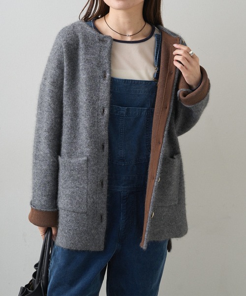 PUAL CE CIN（ピュアルセシン）の「Wフェイスニットノーカラーハーフニットコート（カーディガン/ボレロ・レディース・グレー/ベージュ・FREE）」の12枚目の写真