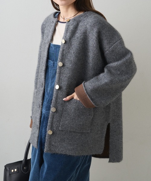 PUAL CE CIN（ピュアルセシン）の「Wフェイスニットノーカラーハーフニットコート（カーディガン/ボレロ・レディース・グレー/ベージュ・FREE）」の11枚目の写真