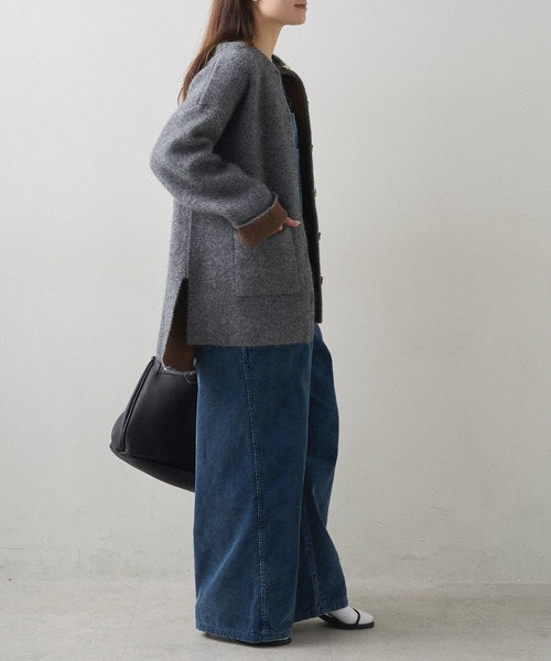 PUAL CE CIN（ピュアルセシン）の「Wフェイスニットノーカラーハーフニットコート（カーディガン/ボレロ・レディース・グレー/ベージュ・FREE）」の8枚目の写真