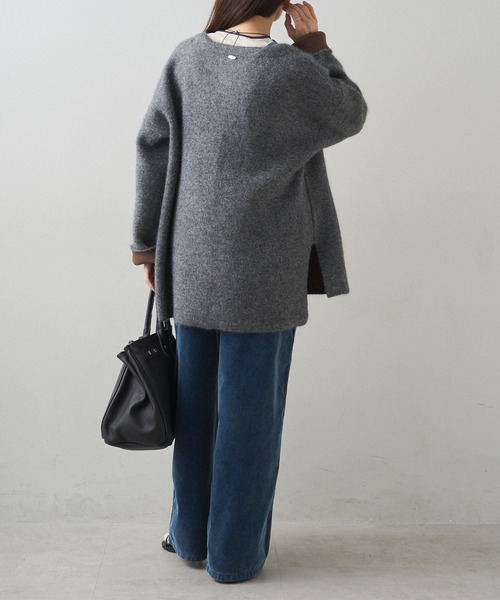 PUAL CE CIN（ピュアルセシン）の「Wフェイスニットノーカラーハーフニットコート（カーディガン/ボレロ・レディース・グレー/ベージュ・FREE）」の7枚目の写真