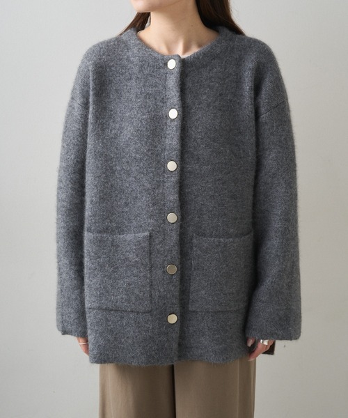 PUAL CE CIN（ピュアルセシン）の「Wフェイスニットノーカラーハーフニットコート（カーディガン/ボレロ・レディース・グレー/ベージュ・FREE）」の6枚目の写真