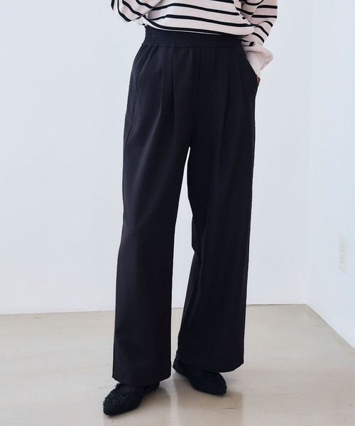 CROSS FUNCTION（クロスファンクション）の「《シワになりにくい》セットアップ対応  サマ美え ツータックギャザーワイドパンツ【CROSS FUNCTION/クロスファンクション】（スラックス・レディース・チャコールグレー/ブラック/ベージュ/モカ・LL/M/L）」の2枚目の写真