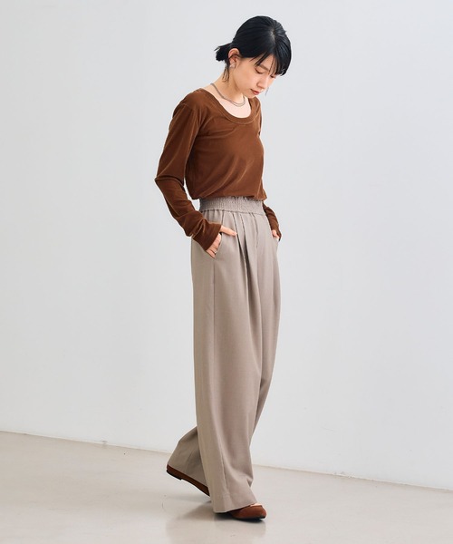 CROSS FUNCTION（クロスファンクション）の「《シワになりにくい》セットアップ対応  サマ美え ツータックギャザーワイドパンツ【CROSS FUNCTION/クロスファンクション】（スラックス・レディース・チャコールグレー/ブラック/ベージュ/モカ・LL/M/L）」の6枚目の写真