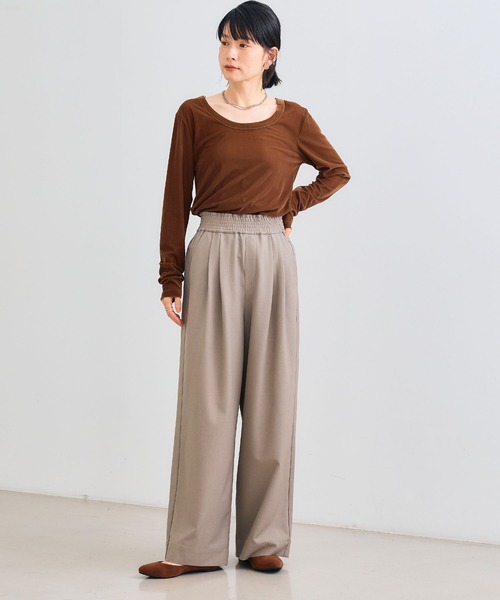 CROSS FUNCTION（クロスファンクション）の「《シワになりにくい》セットアップ対応  サマ美え ツータックギャザーワイドパンツ【CROSS FUNCTION/クロスファンクション】（スラックス・レディース・チャコールグレー/ブラック/ベージュ/モカ・LL/M/L）」の5枚目の写真