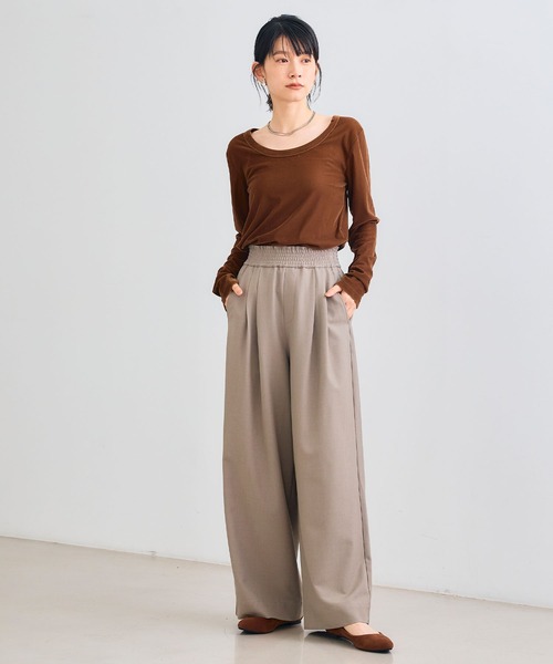 CROSS FUNCTION（クロスファンクション）の「《シワになりにくい》セットアップ対応  サマ美え ツータックギャザーワイドパンツ【CROSS FUNCTION/クロスファンクション】（スラックス・レディース・チャコールグレー/ブラック/ベージュ/モカ・LL/M/L）」の7枚目の写真