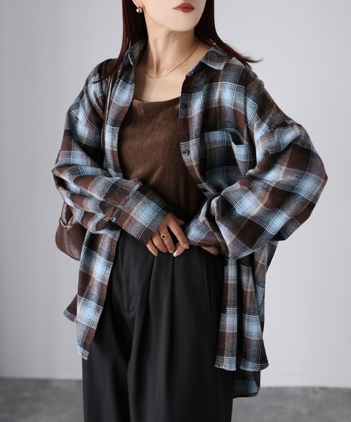 Riberry（リベリー）の「オンブレチェックオーバーサイズシャツ（シャツ/ブラウス・レディース・ブラウン系/ブラック系・FREE）」の16枚目の写真