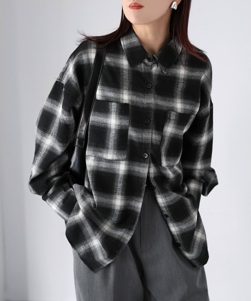 Riberry（リベリー）の「オンブレチェックオーバーサイズシャツ（シャツ/ブラウス・レディース・ブラウン系/ブラック系・FREE）」の14枚目の写真