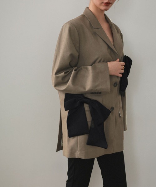 ANDRESD リボンワンピース チャコールグレー 結婚式 同窓会 オケージョン ANDRESD】for ribbon lover jacket 結婚式 ワンピース パーティー