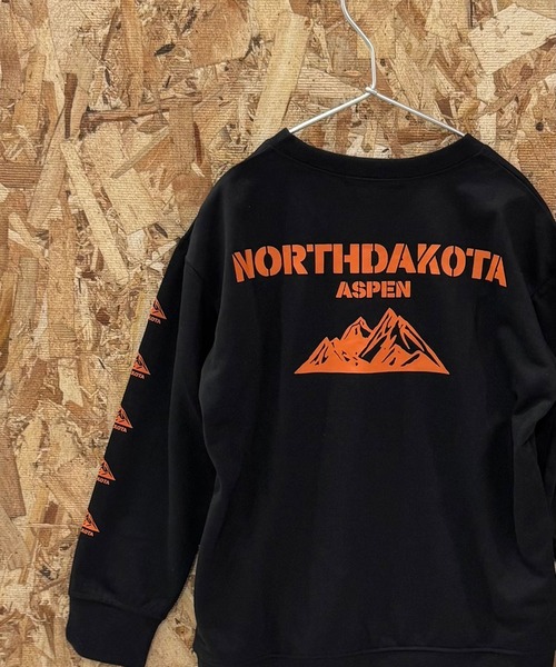 セール】【ミニ裏毛 綿タッチ】マウンテンバックプリント クルーネック