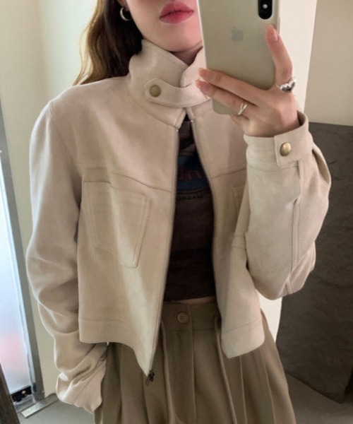 FREE STYLISTS(フリー スタイリスト)の「YUGA_YGMC Suede stand-neck jacket(ブルゾン・レディース・ブラック/キャメル/ブラウン/オフホワイト・FREE)」の3枚目の写真