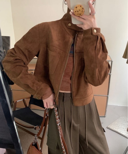 FREE STYLISTS(フリー スタイリスト)の「YUGA_YGMC Suede stand-neck jacket(ブルゾン・レディース・ブラック/キャメル/ブラウン/オフホワイト・FREE)」の18枚目の写真