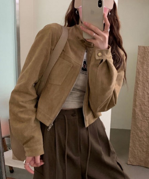 FREE STYLISTS(フリー スタイリスト)の「YUGA_YGMC Suede stand-neck jacket(ブルゾン・レディース・ブラック/キャメル/ブラウン/オフホワイト・FREE)」の20枚目の写真