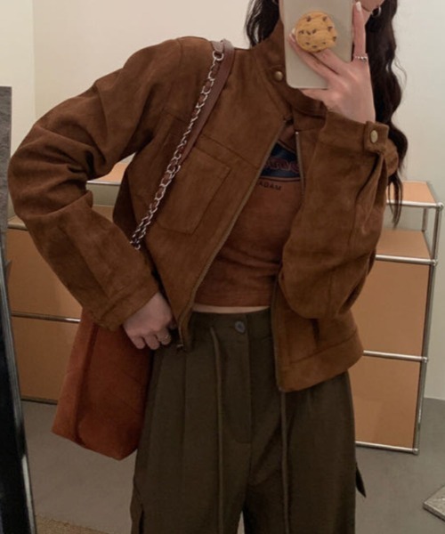 FREE STYLISTS(フリー スタイリスト)の「YUGA_YGMC Suede stand-neck jacket(ブルゾン・レディース・ブラック/キャメル/ブラウン/オフホワイト・FREE)」の16枚目の写真