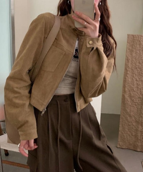 FREE STYLISTS(フリー スタイリスト)の「YUGA_YGMC Suede stand-neck jacket(ブルゾン・レディース・ブラック/キャメル/ブラウン/オフホワイト・FREE)」の21枚目の写真