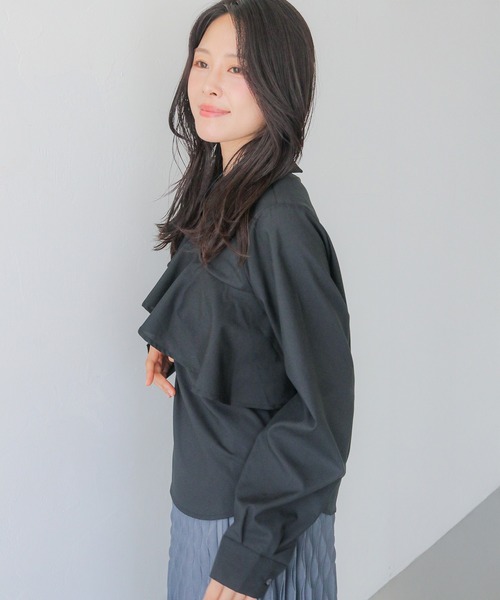 HER CLOSET(ハークローゼット)の「【HER CLOSET】25AW新作 フリルシャツブラウス FRILL SHIRT BLOUSE(シャツ/ブラウス・レディース・ブラック/アイボリー/ライトベージュ・MEDIUM)」の7枚目の写真