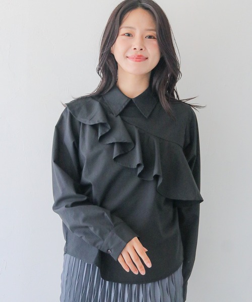 HER CLOSET(ハークローゼット)の「【HER CLOSET】25AW新作 フリルシャツブラウス FRILL SHIRT BLOUSE(シャツ/ブラウス・レディース・ブラック/アイボリー/ライトベージュ・MEDIUM)」の9枚目の写真