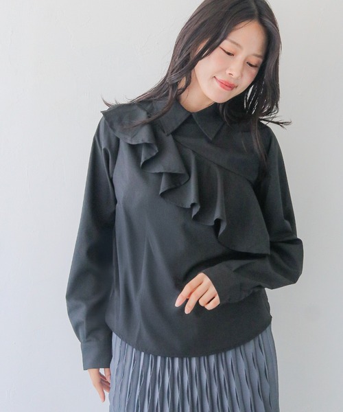 HER CLOSET(ハークローゼット)の「【HER CLOSET】25AW新作 フリルシャツブラウス FRILL SHIRT BLOUSE(シャツ/ブラウス・レディース・ブラック/アイボリー/ライトベージュ・MEDIUM)」の8枚目の写真