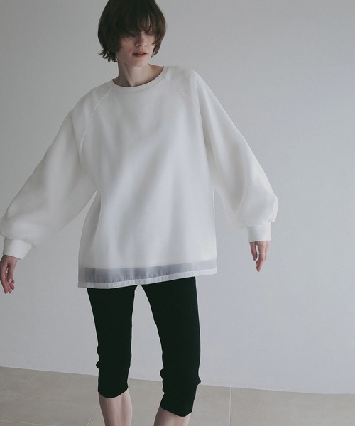 MANOF(マノフ)の「SHEER LAYERED CUT TOPS(スウェット・レディース・ブラック/ホワイト/ピンク・F)」の9枚目の写真
