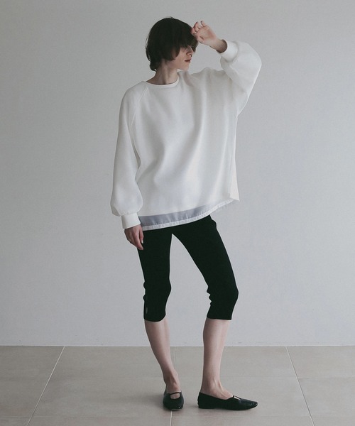 MANOF(マノフ)の「SHEER LAYERED CUT TOPS(スウェット・レディース・ブラック/ホワイト/ピンク・F)」の7枚目の写真