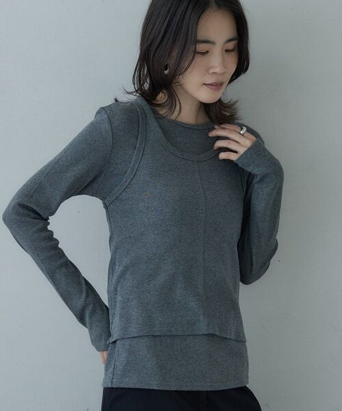 GALLEST（ギャレスト）の「タンクレイヤーフライスカットソー（Tシャツ/カットソー・レディース・ブラック/チャコールグレー/オフホワイト・38）」の3枚目の写真
