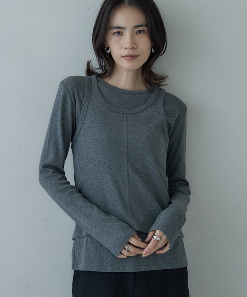 GALLEST（ギャレスト）の「タンクレイヤーフライスカットソー（Tシャツ/カットソー・レディース・ブラック/チャコールグレー/オフホワイト・38）」の4枚目の写真