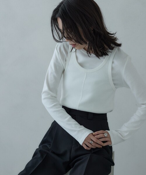 GALLEST（ギャレスト）の「タンクレイヤーフライスカットソー（Tシャツ/カットソー・レディース・ブラック/チャコールグレー/オフホワイト・38）」の12枚目の写真