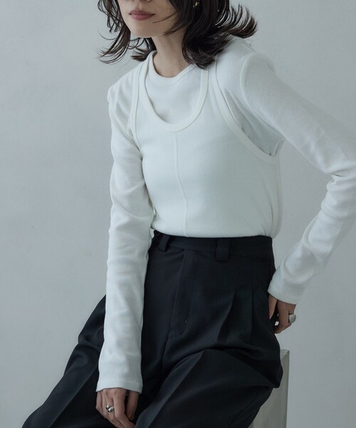 GALLEST（ギャレスト）の「タンクレイヤーフライスカットソー（Tシャツ/カットソー・レディース・ブラック/チャコールグレー/オフホワイト・38）」の13枚目の写真