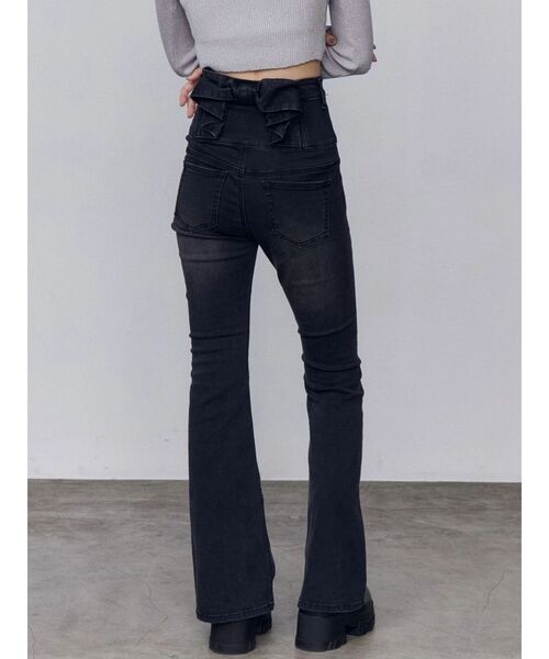 バックリボン　フレア　ハイウエストパギンス　スキニー バックリボンフレアハイウエストパギンス（デニムパンツ）｜EMODA