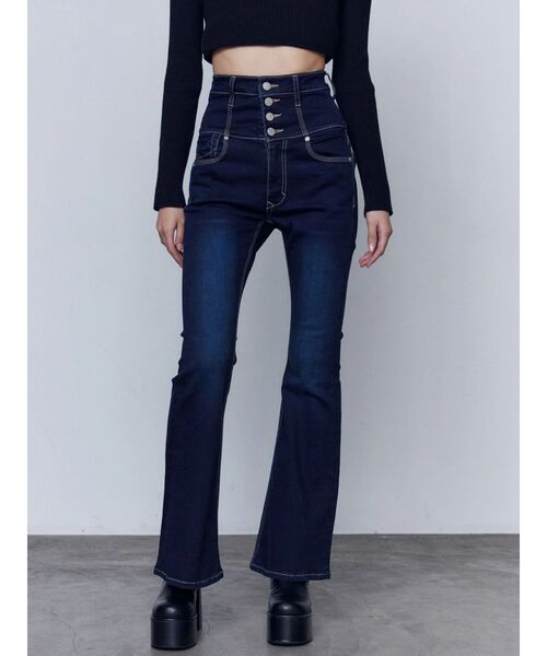 EMODA（エモダ）の「バックリボンフレアハイウエストパギンス（デニムパンツ・レディース・インディゴブルー/ブラック/ライトブルー・X-SMALL/SMALL/MEDIUM）」の11枚目の写真
