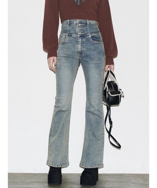 セール】バックリボンフレアハイウエストパギンス（デニムパンツ