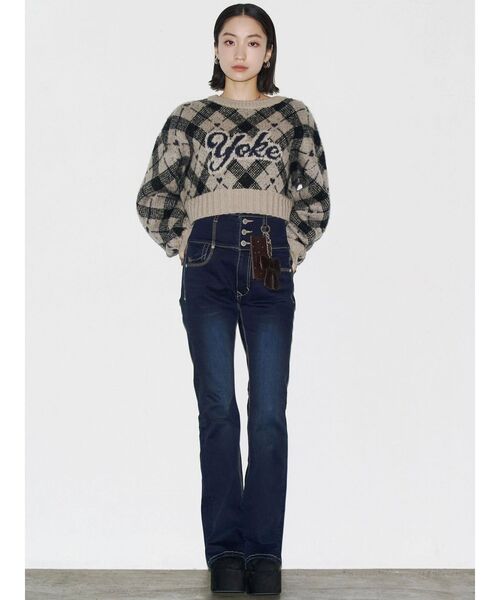 EMODA（エモダ）の「バックリボンフレアハイウエストパギンス（デニムパンツ・レディース・インディゴブルー/ブラック/ライトブルー・X-SMALL/SMALL/MEDIUM）」の6枚目の写真