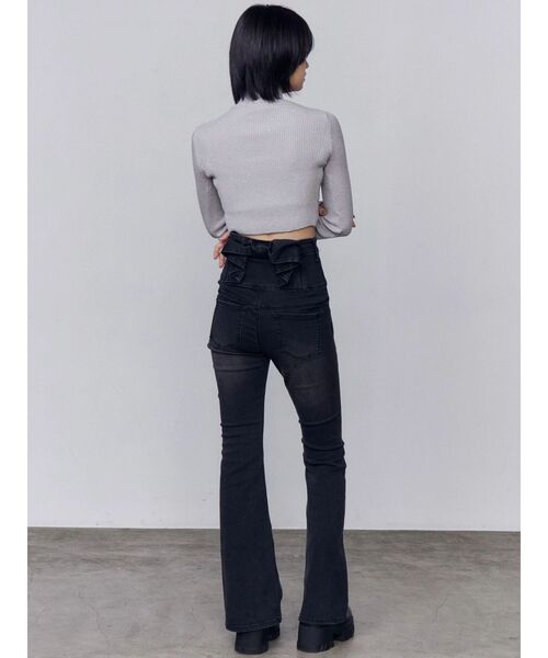 バックリボン　フレア　ハイウエストパギンス　スキニー バックリボンフレアハイウエストパギンス（デニムパンツ）｜EMODA