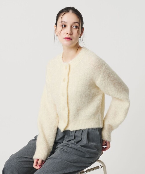 セール】ウールブレンド ブークレ クルーネックカーディガン