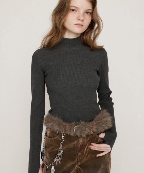 SLY(スライ)の「【2サイズ展開】BASIC HG RIB H/N TOPS ベーシック ハイゲージ リブ ハイネック トップス 秋服 冬服(ニット/セーター・レディース・アイボリー/ブラック/杢グレー/レッド・1/2)」の3枚目の写真
