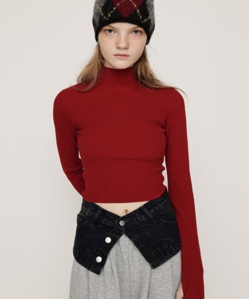 SLY(スライ)の「【2サイズ展開】BASIC HG RIB H/N TOPS ベーシック ハイゲージ リブ ハイネック トップス 秋服 冬服(ニット/セーター・レディース・アイボリー/ブラック/杢グレー/レッド・1/2)」の4枚目の写真