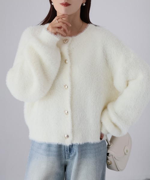 Riberry（リベリー）の「金ボタンシャギーニットカーディガン（カーディガン/ボレロ・レディース・チャコールグレー/オフホワイト/ブラック・FREE）」の2枚目の写真