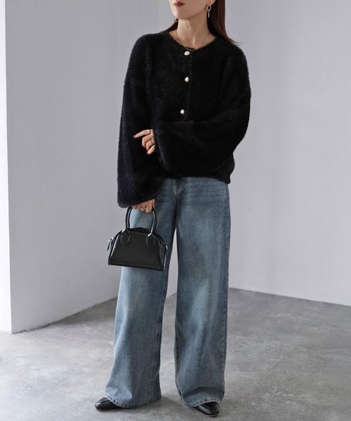 Riberry（リベリー）の「金ボタンシャギーニットカーディガン（カーディガン/ボレロ・レディース・チャコールグレー/オフホワイト/ブラック・FREE）」の19枚目の写真