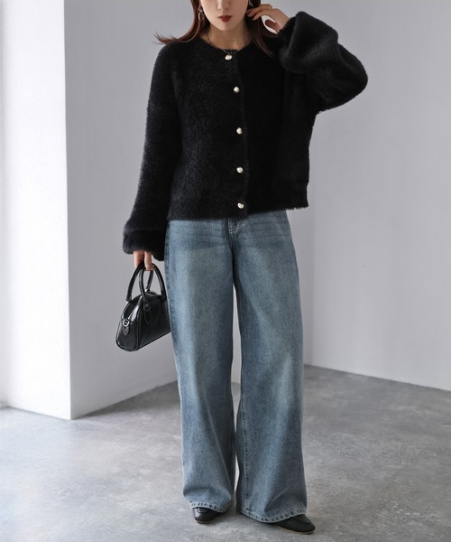 Riberry（リベリー）の「金ボタンシャギーニットカーディガン（カーディガン/ボレロ・レディース・チャコールグレー/オフホワイト/ブラック・FREE）」の9枚目の写真