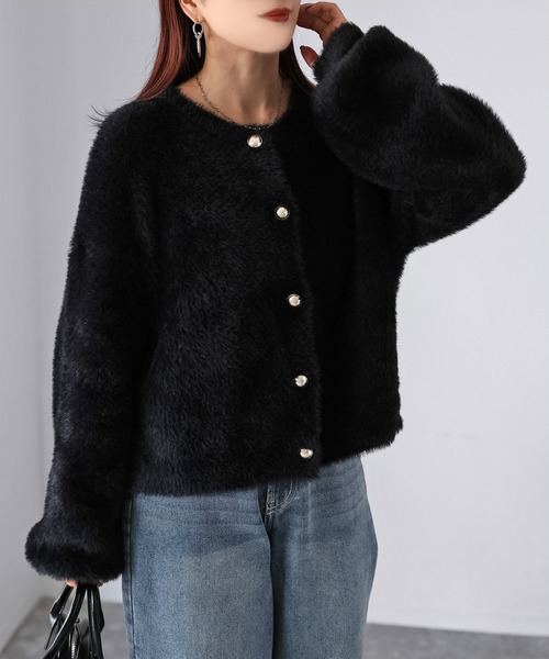 Riberry（リベリー）の「金ボタンシャギーニットカーディガン（カーディガン/ボレロ・レディース・チャコールグレー/オフホワイト/ブラック・FREE）」の22枚目の写真