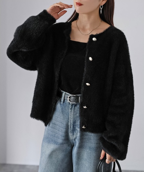 Riberry（リベリー）の「金ボタンシャギーニットカーディガン（カーディガン/ボレロ・レディース・チャコールグレー/オフホワイト/ブラック・FREE）」の20枚目の写真