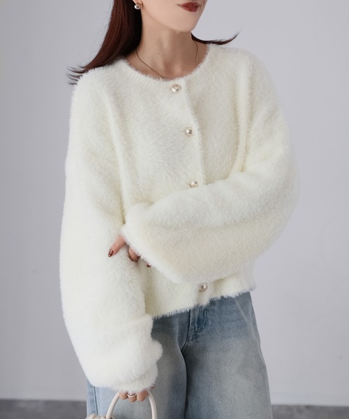 Riberry（リベリー）の「金ボタンシャギーニットカーディガン（カーディガン/ボレロ・レディース・チャコールグレー/オフホワイト/ブラック・FREE）」の14枚目の写真