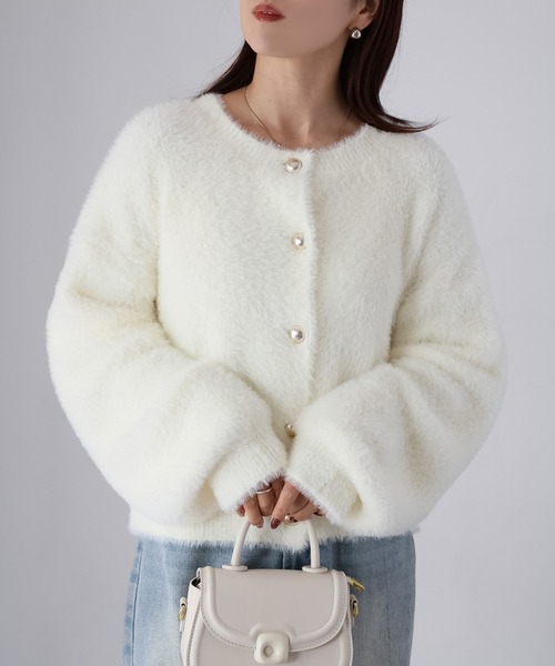 Riberry（リベリー）の「金ボタンシャギーニットカーディガン（カーディガン/ボレロ・レディース・チャコールグレー/オフホワイト/ブラック・FREE）」の15枚目の写真