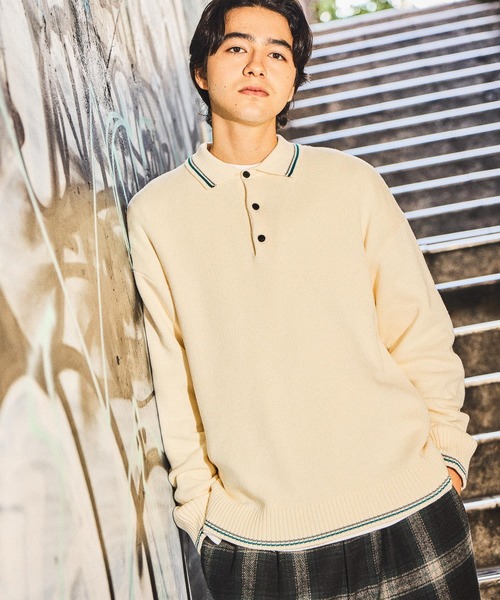 niko and...（ニコアンド）の「ラインニットポロ（ニット/セーター・メンズ・チャコール/ブラウン/グリーン/アイボリー・MEDIUM/LARGE）」の3枚目の写真