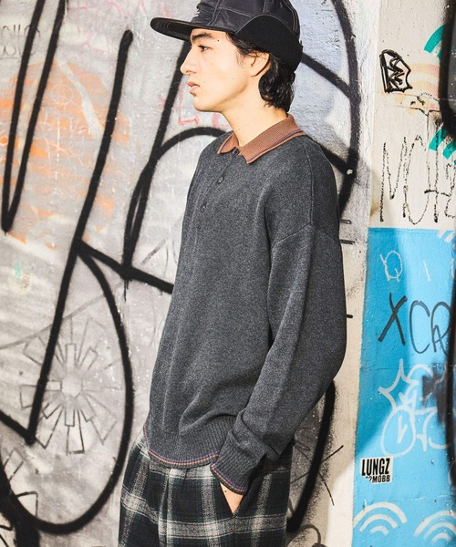 niko and...（ニコアンド）の「ラインニットポロ（ニット/セーター・メンズ・チャコール/ブラウン/グリーン/アイボリー・MEDIUM/LARGE）」の7枚目の写真