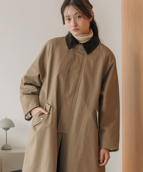 original】3WAYケープ付ロングコート / ステンカラー スタンドカラー