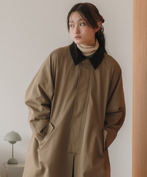 HEILIS(ヘイリス)の「【original】3WAYケープ付ロングコート / ステンカラー スタンドカラー ロング丈 春アウター 春コート フレアコート トレンチコート ミリタリー アウター ツイル コットン ネイビー ベージュ 配色 コーデュロイ オーバーサイズ 韓国 シティガール ノームコア カジュアル シンプル オフィスカジュアル ベーシック 羽織り 秋服 春服 冬服 アウター オフィスカジュアル 防寒(ステンカラーコート・レディース・ネイビー/ベージュ・FREE)」の16枚目の写真