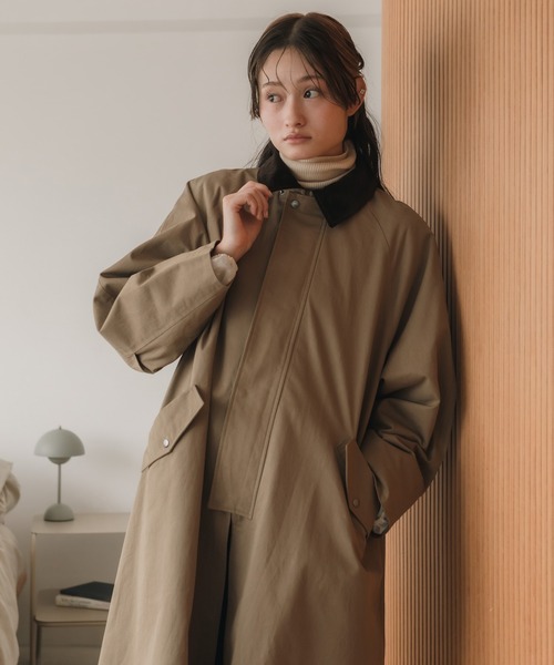 original】3WAYケープ付ロングコート / ステンカラー スタンドカラー