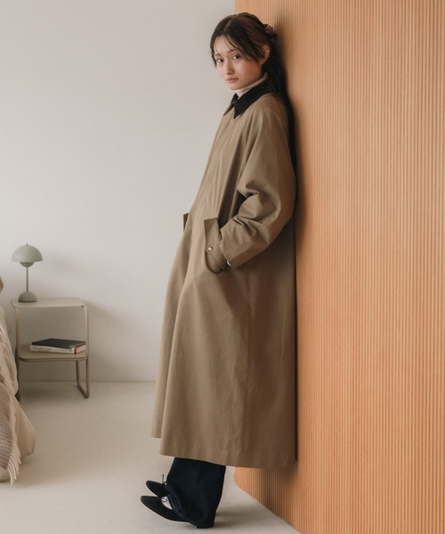 HEILIS(ヘイリス)の「【original】3WAYケープ付ロングコート / ステンカラー スタンドカラー ロング丈 春アウター 春コート フレアコート トレンチコート ミリタリー アウター ツイル コットン ネイビー ベージュ 配色 コーデュロイ オーバーサイズ 韓国 シティガール ノームコア カジュアル シンプル オフィスカジュアル ベーシック 羽織り 秋服 春服 冬服 アウター オフィスカジュアル 防寒(ステンカラーコート・レディース・ネイビー/ベージュ・FREE)」の18枚目の写真