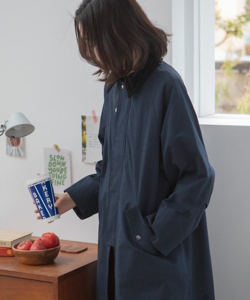 HEILIS(ヘイリス)の「【original】3WAYケープ付ロングコート / ステンカラー スタンドカラー ロング丈 春アウター 春コート フレアコート トレンチコート ミリタリー アウター ツイル コットン ネイビー ベージュ 配色 コーデュロイ オーバーサイズ 韓国 シティガール ノームコア カジュアル シンプル オフィスカジュアル ベーシック 羽織り 秋服 春服 冬服 アウター オフィスカジュアル 防寒(ステンカラーコート・レディース・ネイビー/ベージュ・FREE)」の6枚目の写真